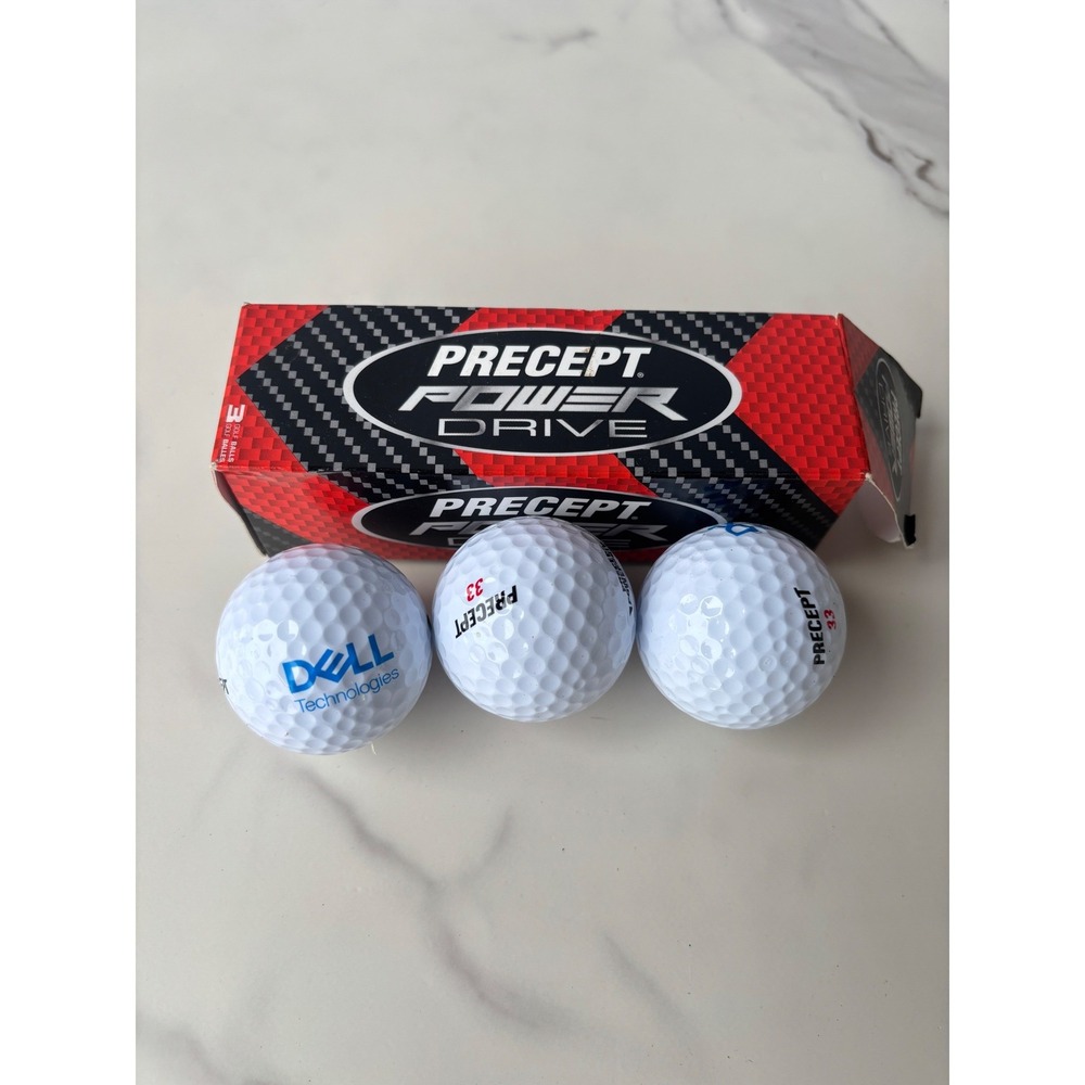 Precept Power Drive Golf Balls 3 Count Sleeve White Dell Technologies Logo New